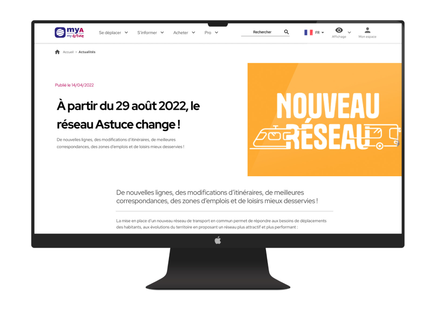 Un ordinateur affichant un article éditorial du site Réseau du transport ASTUCE