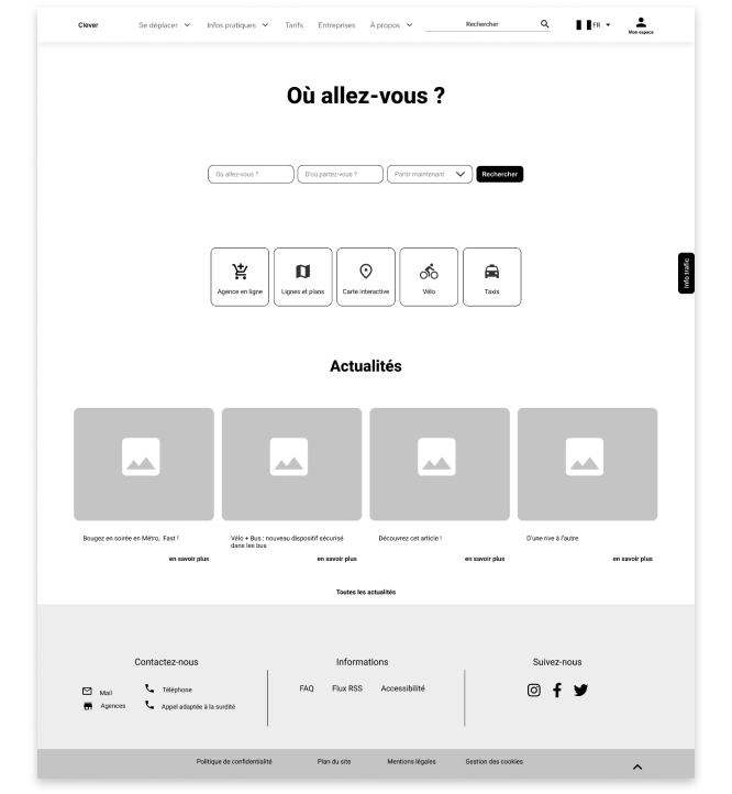 Wireframe de la page d'accueil